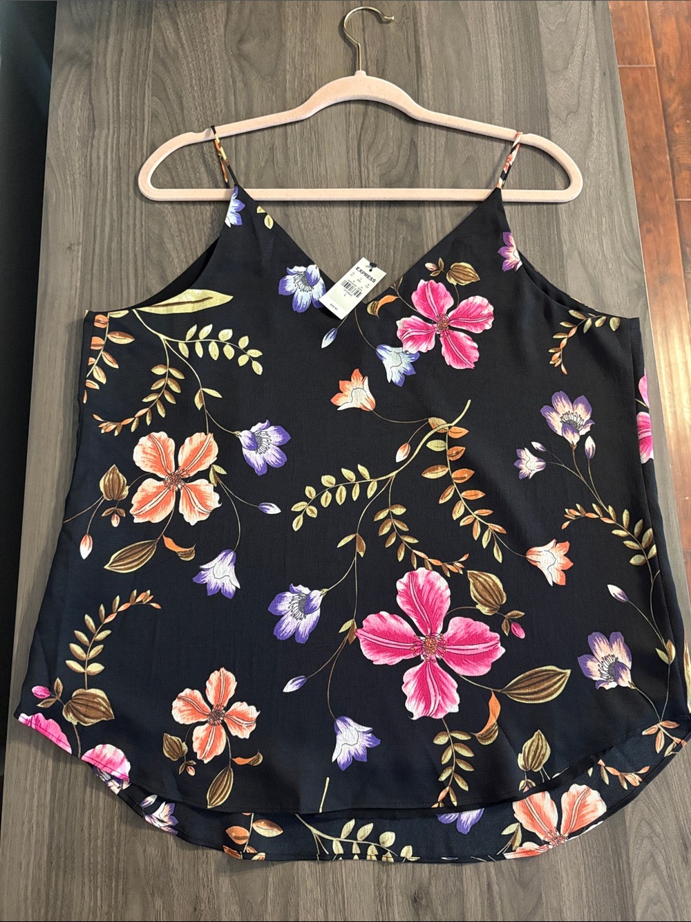 Express Black Floral Cami with Pink & Purple Blooms - Picture 5 of 13